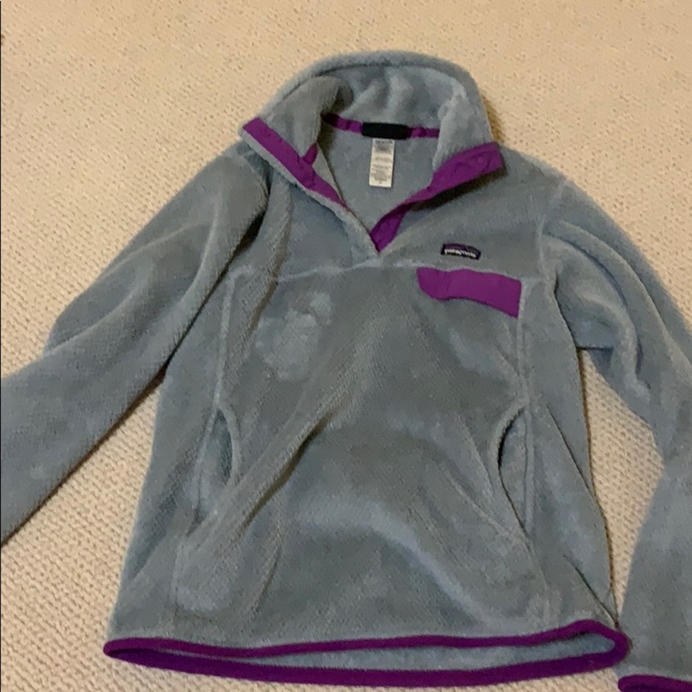 Patagonia Women's Gray and Purple Cowl Sweater